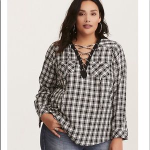 ❌SOLD❌ PLAID FLANNEL LACE UP SHIRT